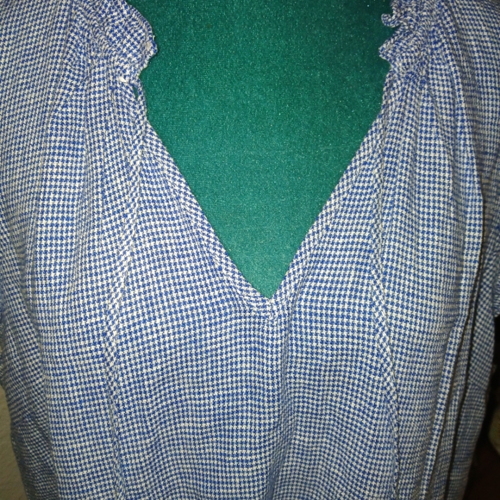NWOT Ellen Tracy Linen Blue & White Gingham Check Top XL - Picture 9 of 12